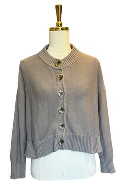 Quince 100% Organic Cotton Cropped Cardigan Sweater Gray Size Small